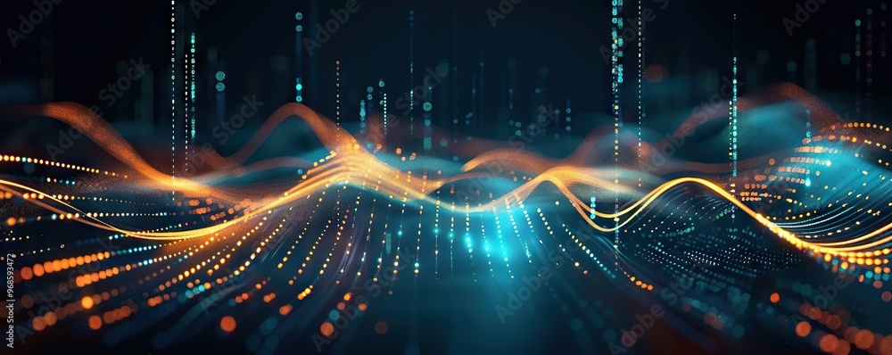 Aufkleber high-tech digital data transfer concept with vibrant lights and depth. can be used in the descriptio