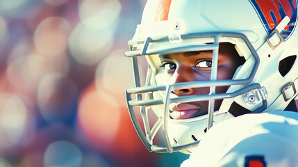 Over-the-Shoulder Football Player with Jersey Number in Sunlit Stadium