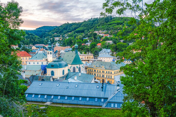 Romantic  scenery of main square in Banska Stiavnica, UNESCO, Slovakia. Old Slovakia mining town...