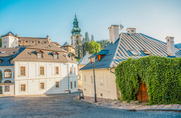 Romantic  scenery of main square in Banska Stiavnica, UNESCO, Slovakia. Old Slovakia mining town...