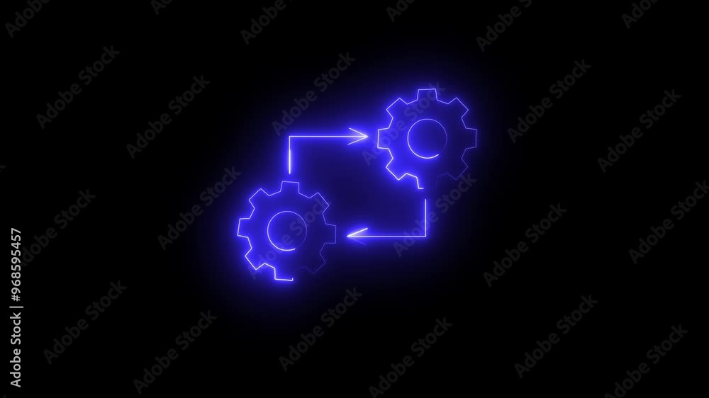 Poster two neon spinning gears animation on black background. spinning cogwheels video. improve project and