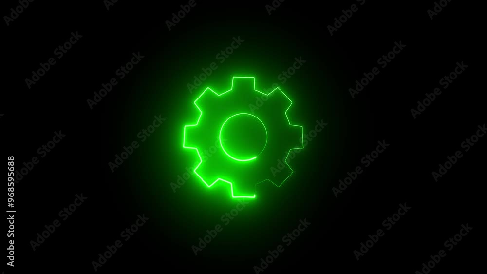 Poster spinning gears animation icon . glowing neon setting icon, green color settings icon, technology set