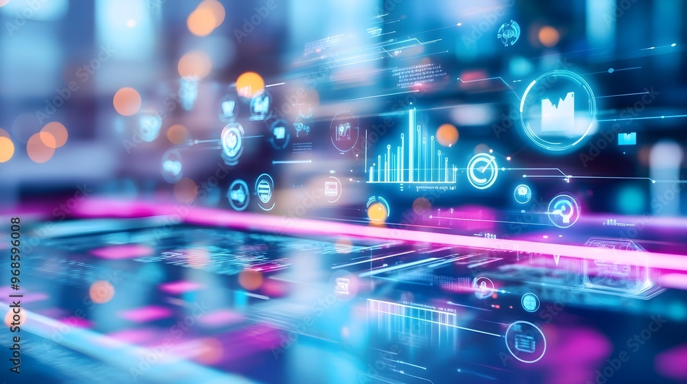 Aufkleber abstract technology background with neon lights and data