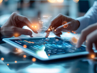 Business team reviewing real-time AI data analytics for optimizing health insurance processes