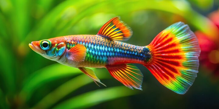 swim, Fisheye, aquarium, ornamental fish, unique, A stock photo showcasing the vibrant and eye catching Endler Guppy Poecilia wingei a tiny tropical aquarium fish with brilliant colors