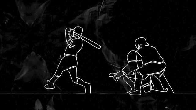 Animation of drawing of baseball players playing baseball on black background
