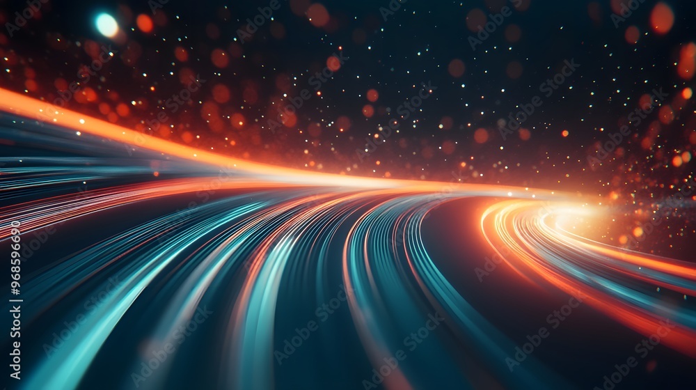 Poster modern abstract high-speed light effect. abstract background with curved beams of light. technology 