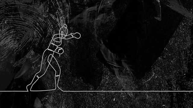 Animation of drawing of female boxer punching on black background