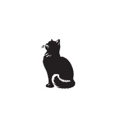 Obraz premium Cat silhouette. Cat playing vector illustration black and white. Funny cat logo, icon.