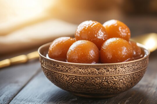 Sweet and sticky Gulab Jamun a traditional Indian dessert