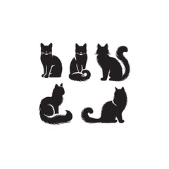 Cat silhouette. Cat playing vector illustration black and white. Funny cat logo, icon.
