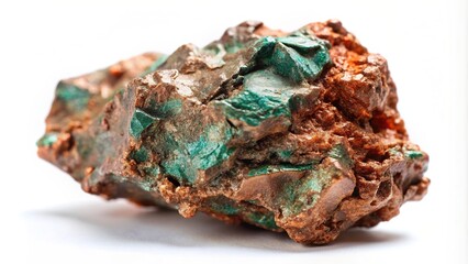 earth science, pattern, natural element, mineral specimen, mining, rock formation, A close up photograph of a copper ore specimen on a white background with striated leading lines