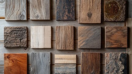 Close-up of various rough oak wood swatches, each showcasing distinct rustic textures and grain patterns, arranged on a neutral background with subtle lighting