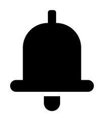 A black, minimalist bell symbol with a rounded top and a clapper, used for notifications or alerts. Ideal for apps, websites, notifications, user interfaces, and alerts.