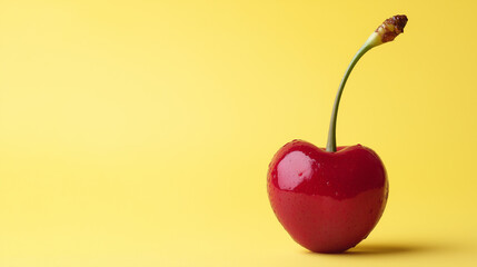 red fresh cherry on a yellow background