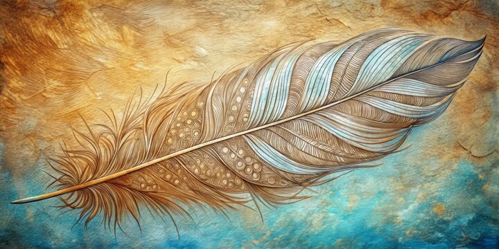 Intricate linework and textured paper combine to render a delicate feather, its soft edges and delicate details