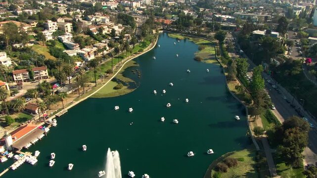 Aerial of Echo Park, Looking over Down Town Los Angeles Cityscape, California 1
