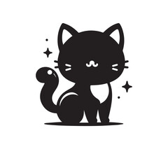 Fototapeta premium Cat playing silhouette. Funny cat vector silhouette. Cat fun with child, rat, man.