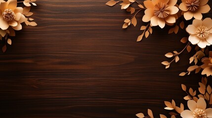 Delicate paper flowers in a circular pattern on a dark wooden background, soft pastel shades, vintage style, high detail, floral craftsmanship, natural lighting, textured background