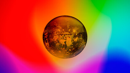 Party disco mirror ball reflecting orange and green lights
