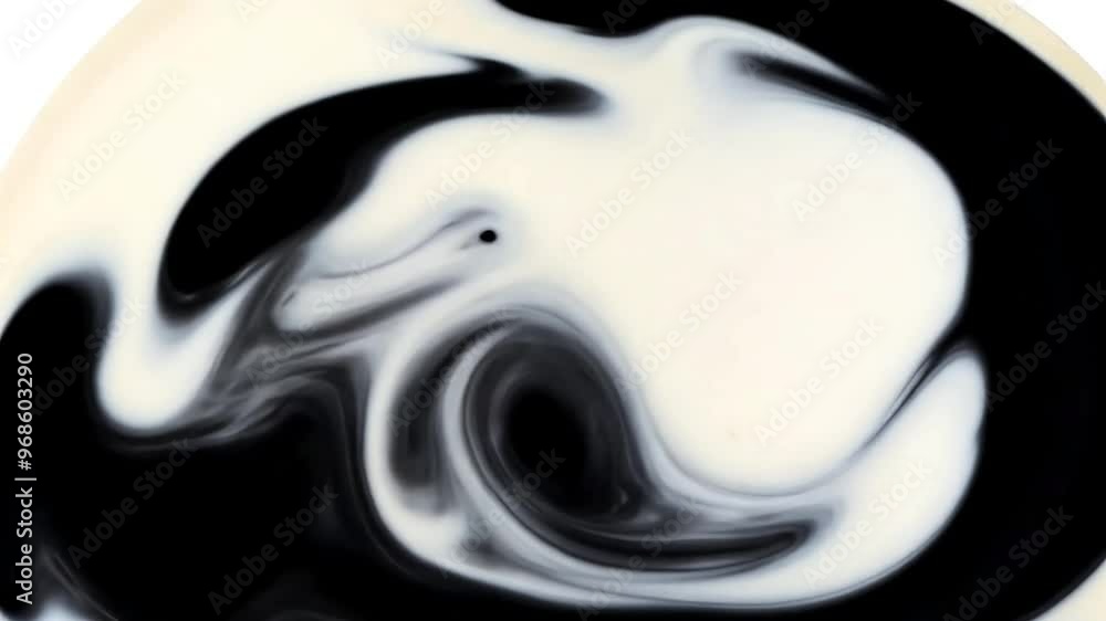 Poster black and white liquids swirling and mixing gracefully to form dynamic and mesmerizing abstract patt