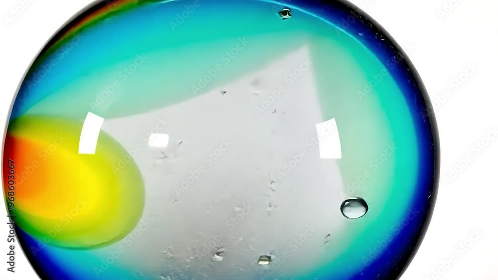Poster soap bubble forms, showcasing an iridescent and colorful pattern against a white background. the int