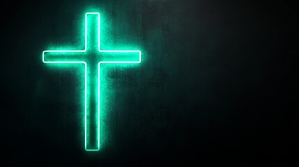 Neon cross glowing on a dark background