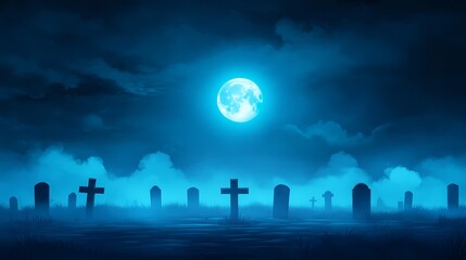 Full Moon Cemetery Night Landscape