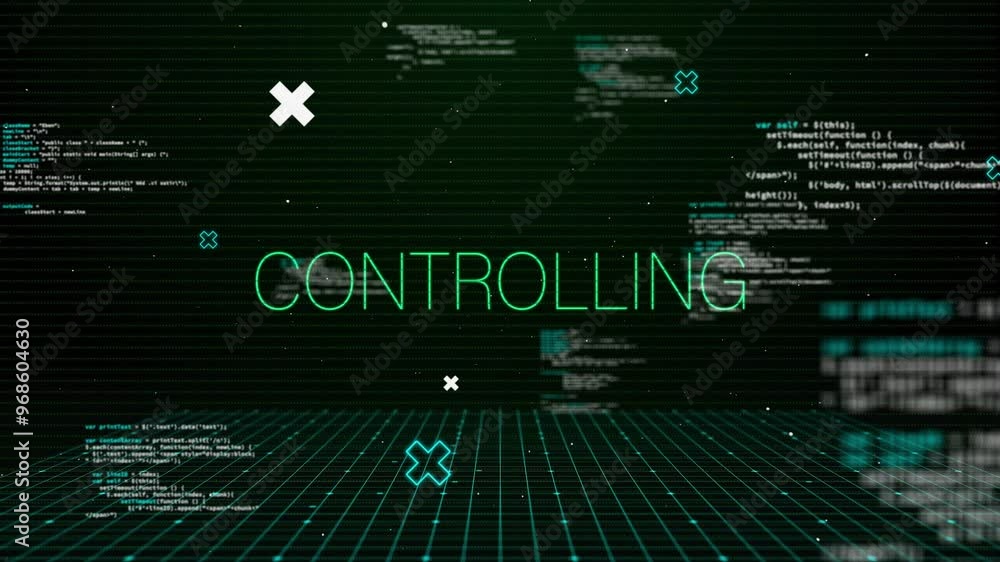 Aufkleber animation of controlling text over data processing and shapes
