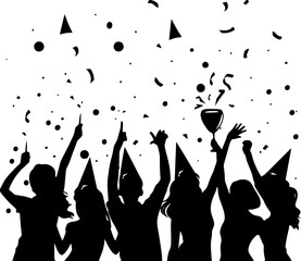 Crowd people celebrate birthday silhouette