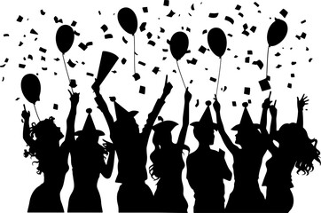 Crowd people celebrate birthday silhouette