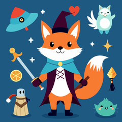 Fantasy Fox Vector Set: Cute Fox Characters as Wizard, Knight, and Fairy