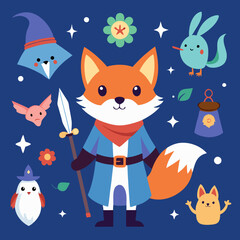 Cute Foxes in Enchanted Costumes: Wizard, Knight, Fairy Vector Set