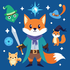 Charming Vector Foxes in Fantasy Themes: Wizard, Knight, Fairy, and Pirate
