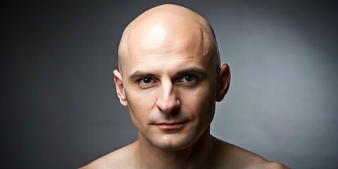 Obraz premium The bald man sports a sleek newly cut style, his clean-shaven face a perfect complement to his glistening