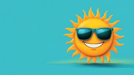 Smiling Sun with Sunglasses on Blue Background