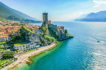 Naklejka premium View of the Scaliger Castle of Malcesine. Malcesine, Lake Garda, Italy