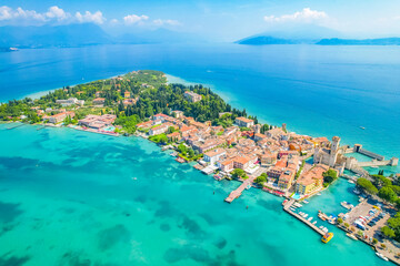 Rocca Scaligera Castle in Sirmione Lake Garda, Italy. Lago di garda