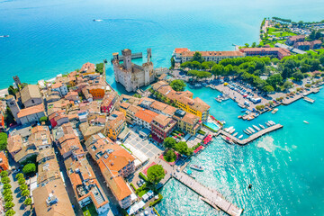 Rocca Scaligera Castle in Sirmione Lake Garda, Italy. Lago di garda