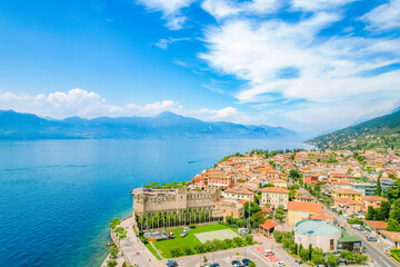 Aerial  view of the Castello Scaligero, Lake Garda, Italy. Lago di garda