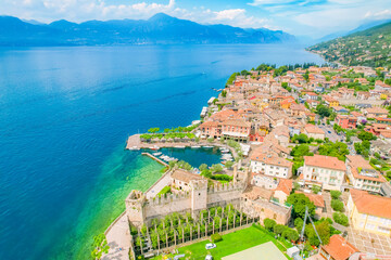 Aerial  view of the Castello Scaligero, Lake Garda, Italy. Lago di garda
