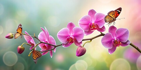 Branch Pink Orchids With Two