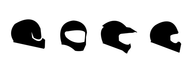 silhouette of several helmet isolated on white background. concept of sport,moto, racing, motorcycle. vector illustration