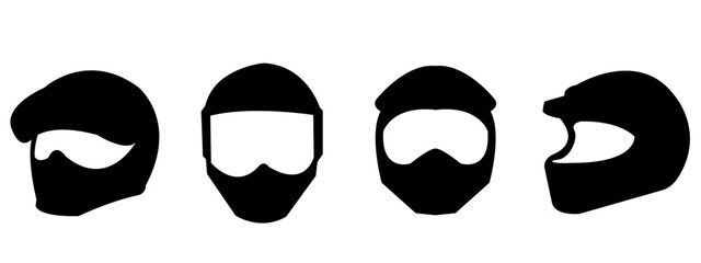 silhouette of several helmet isolated on white background. concept of sport,moto, racing, motorcycle. vector illustration