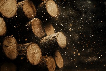 A pile of wood with a lot of sawdust and wood shavings