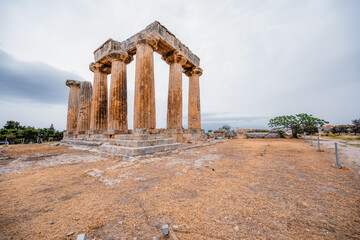 archaeological site of Ancient Corinth built in the slopes of Acrocorinth, Peloponnese, Greece