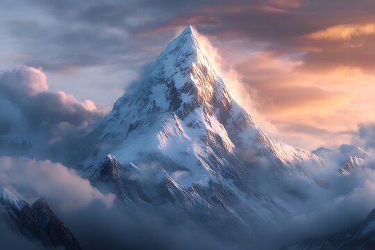 Imagine a breathtaking mountain scene captured at the golden hour, just as the sun begins to set.