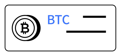 Bitcoin symbol, BTC text, and horizontal lines in black and blue. Ideal for cryptocurrency, blockchain, digital assets, financial technology, and minimalistic design themes. Three words about style