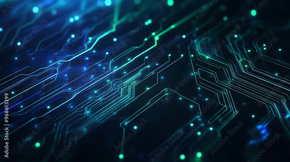 Poster Abstract Circuit Board with Glowing Lines and Nodes