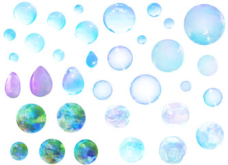 キラキライラスト素材セット（水滴、シャボン玉、ビー玉）